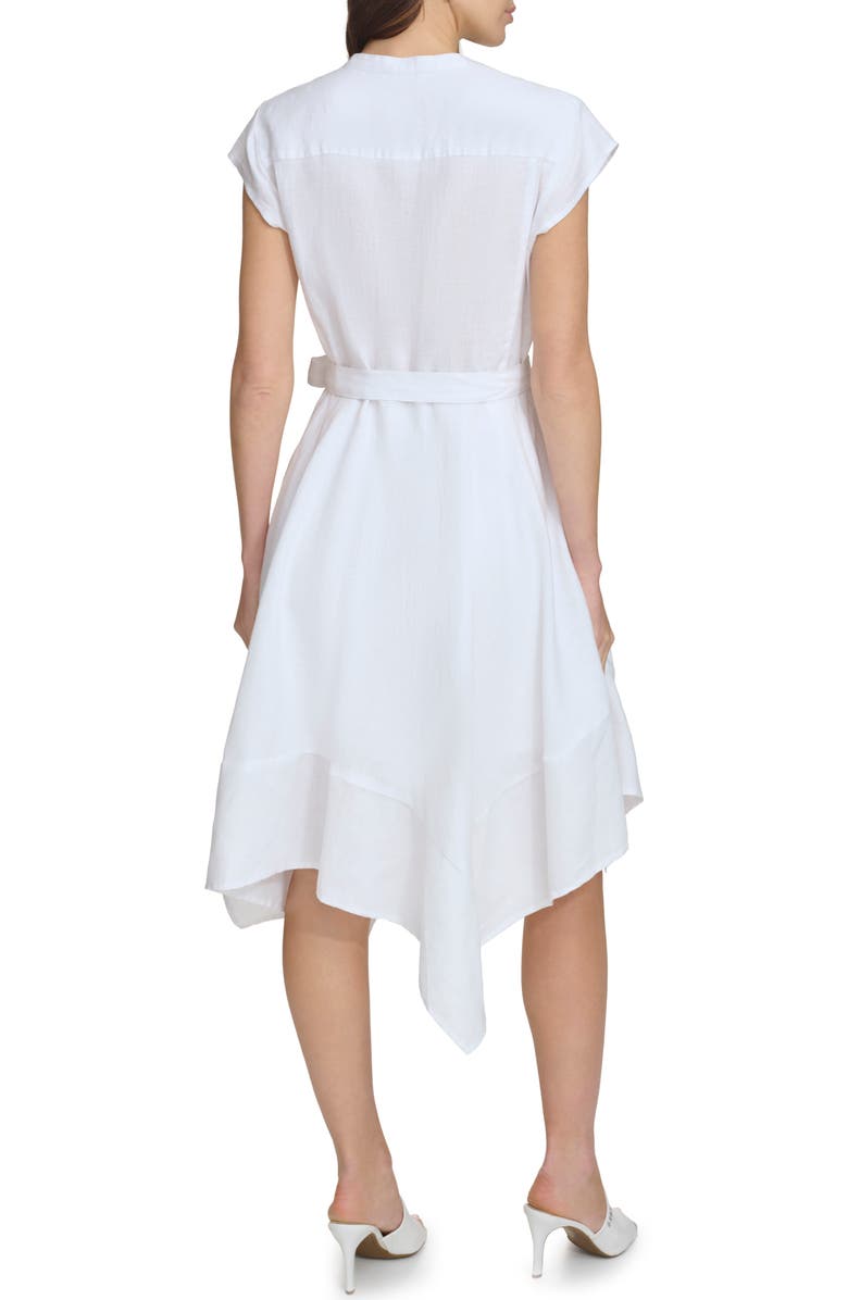 DKNY Handkerchief Hem Linen Shirtdress, Alternate, color, White