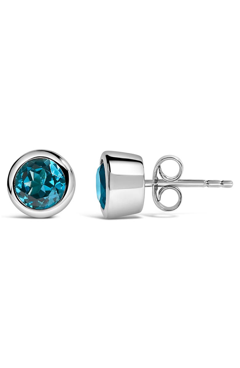 Haus of Brilliance .925 Sterling Silver 6MM Bezel Set Created Gemstone Solitaire Stud Earrings, Alternate, color, Blue Topaz