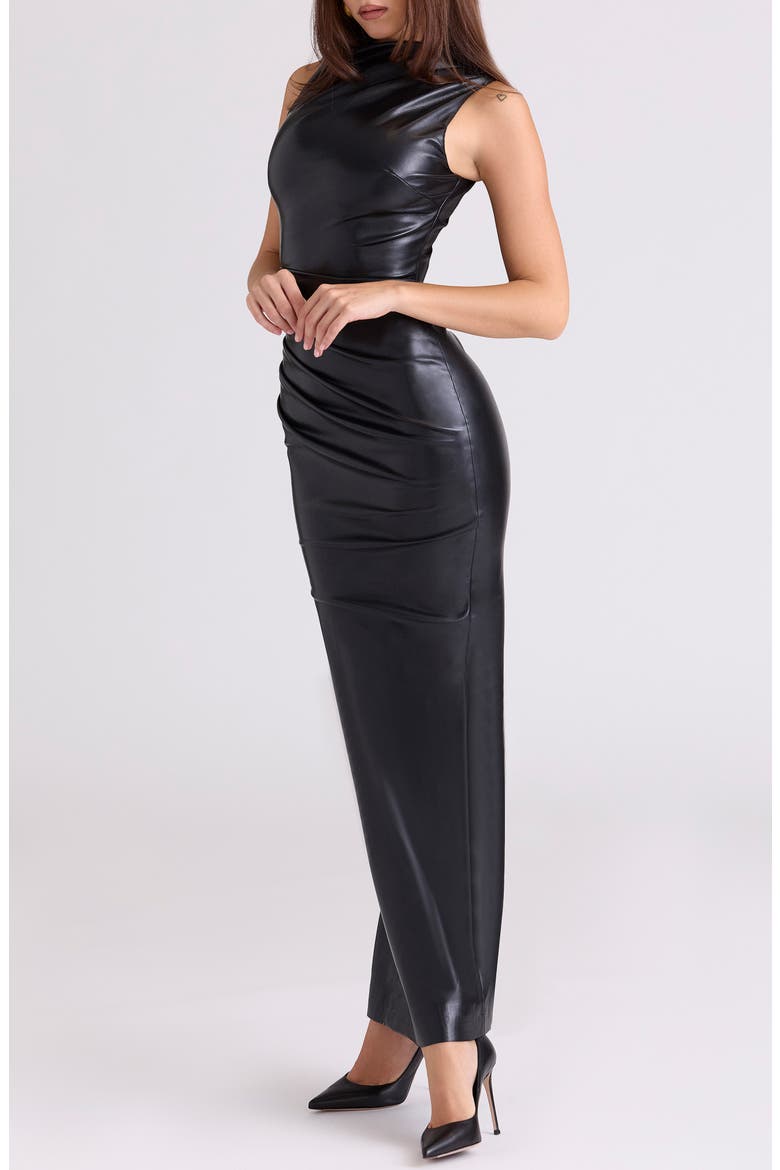 Maya Buttery Faux Leather Gown, Alternate, color, BLACK