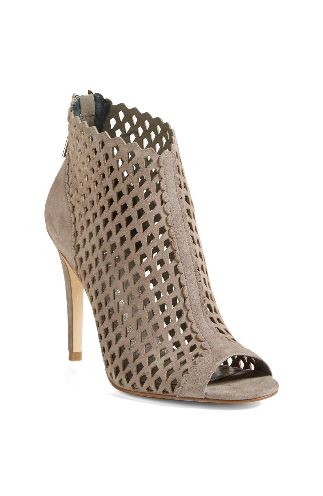 'Didia' Cutout Cage Open Toe Suede Bootie, Main, color, SMOKE