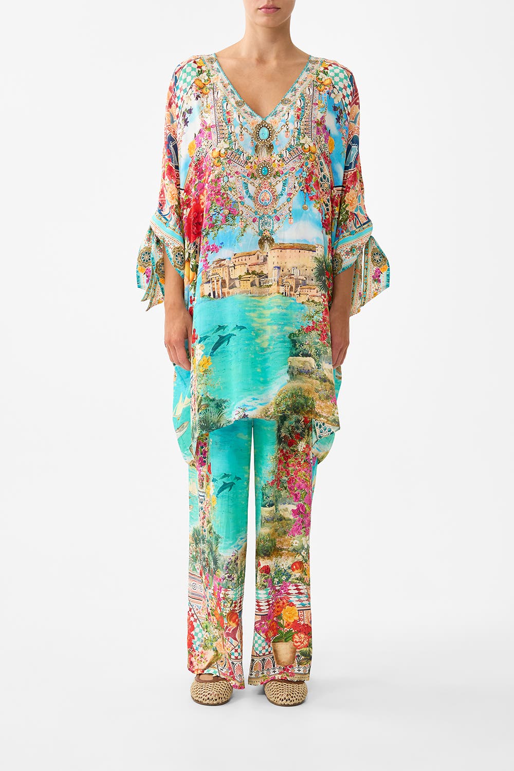 Tie Sleeve Short V Neck Kaftan