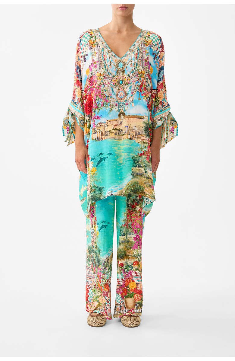 Camilla Tie Sleeve Short V Neck Kaftan, Main, color, Meet Me In Mallorca