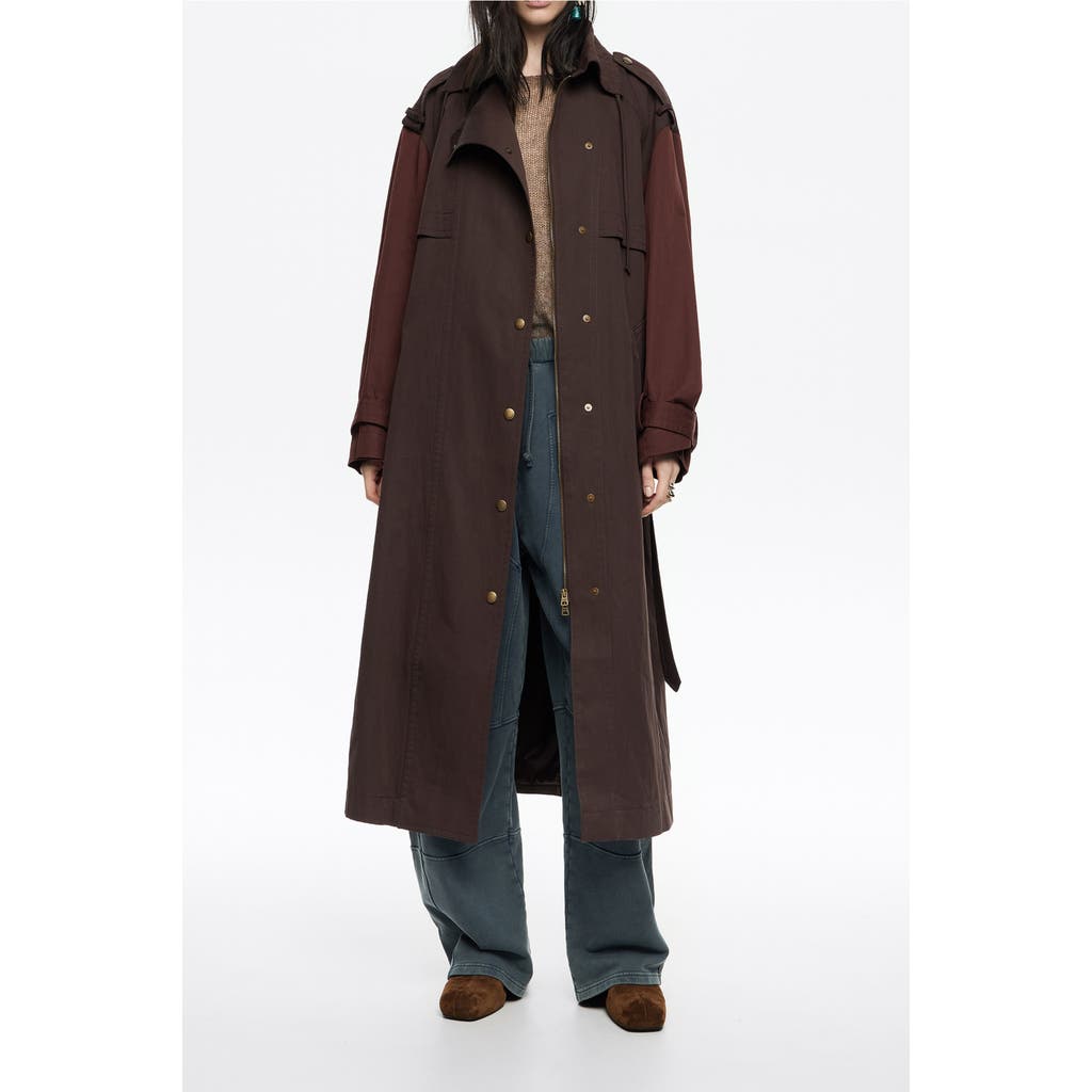 Bimba Y Lola Two-tone Maxi Trench In Brown