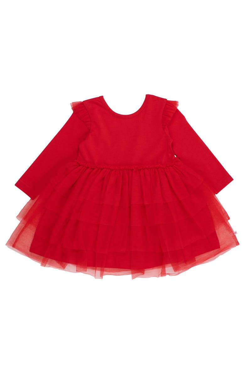RuffleButts Toddler Girls Flutter Tulle Long Sleeve Twirl Dress, Main, color, Red