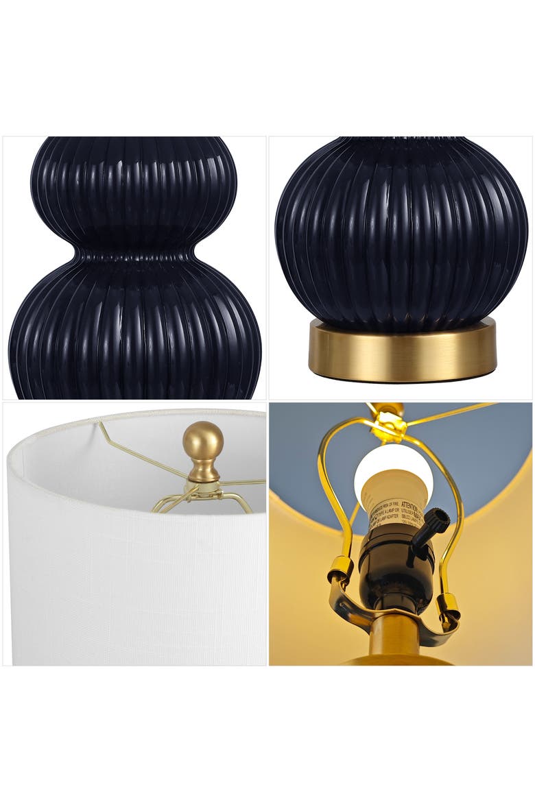 Daphne Ribbed Metal/Glass LED Table Lamp, Alternate, color, Navy