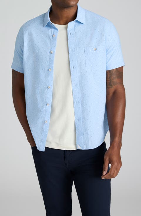 Quinn Summerweight Short Sleeve Sailboat Print Cotton & Linen Button-Up Shirt