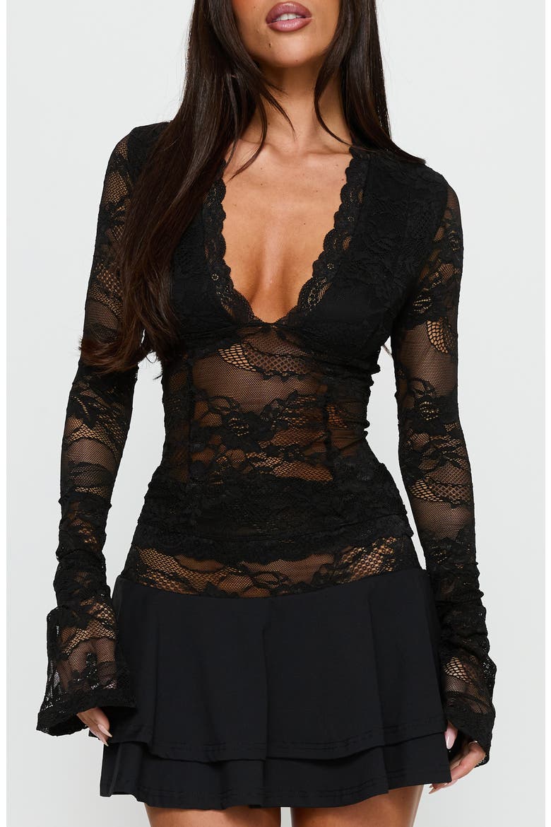 Kecia Lace Long Sleeve Top, Main, color, BLACK