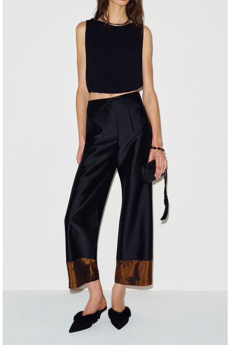 Olina Jacquard Hem Wide Leg Cropped Pants, Alternate, color, BLACK JACQUARD HEM