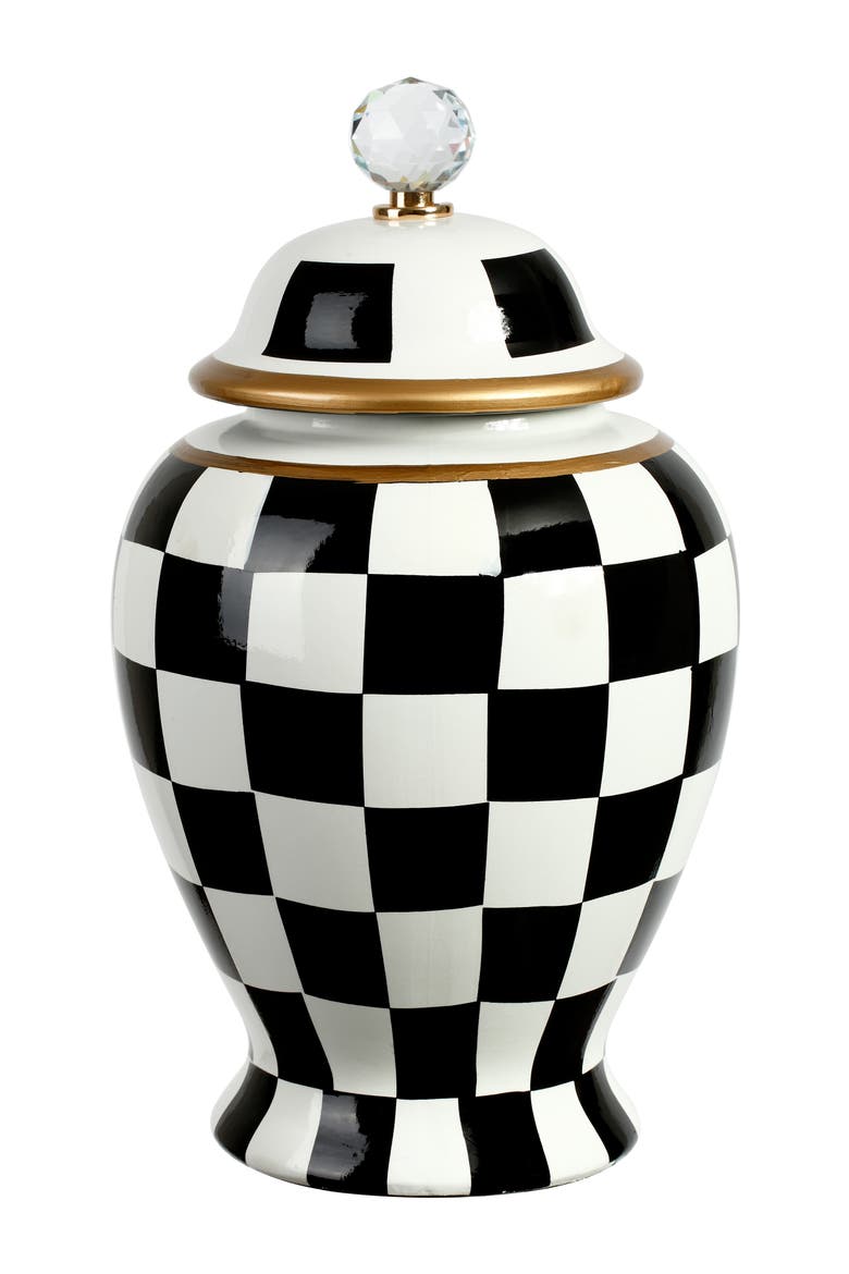 Checkered Urn with Lid, Large, Main, color, Black
