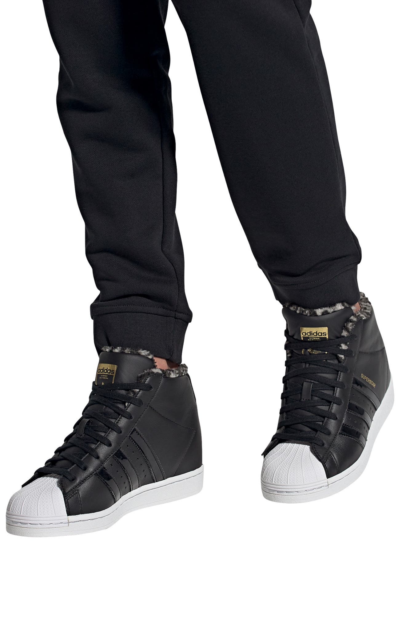 adidas Superstar Up Faux Fur Lined High Top Wedge Sneaker, Alternate, color, 