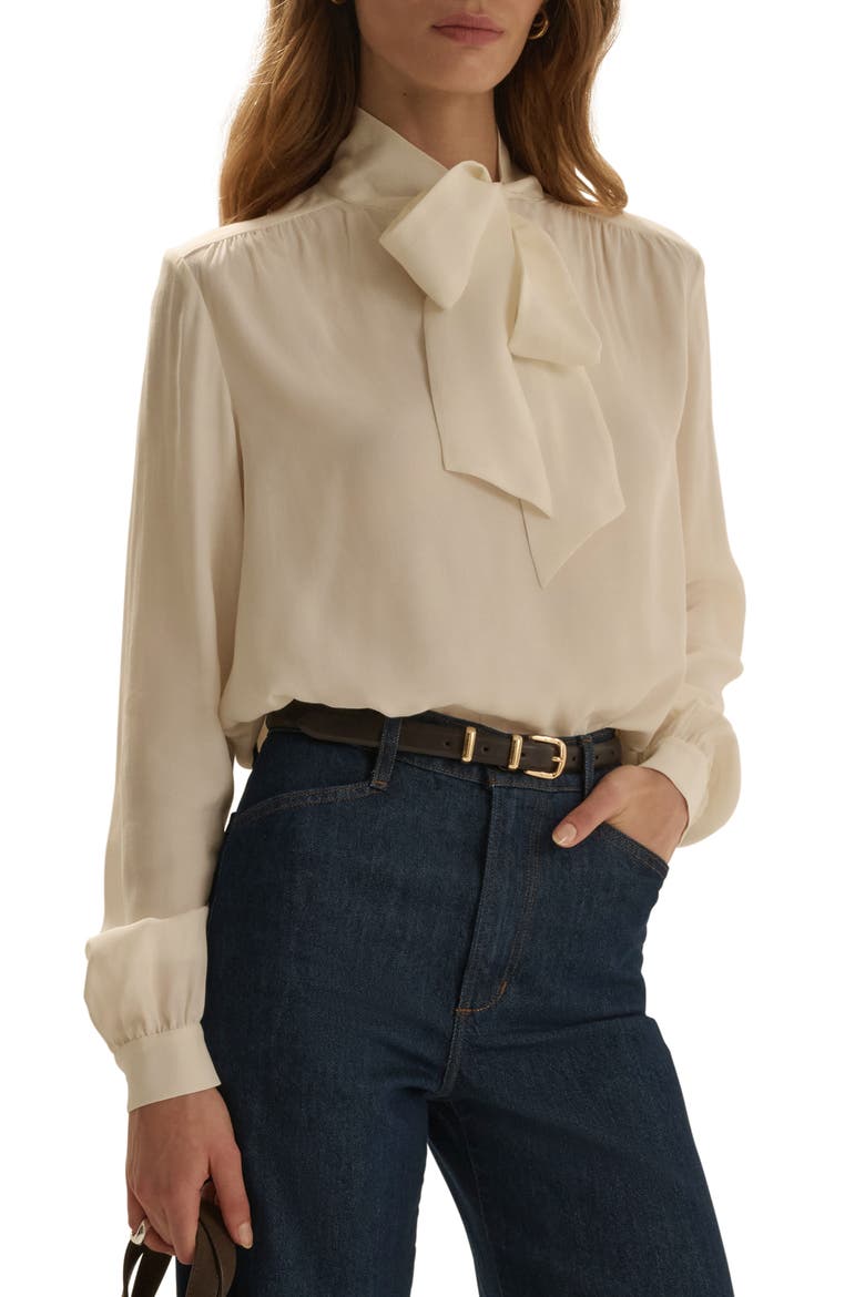 The Simone Tie Neck Top, Main, color, IVORY