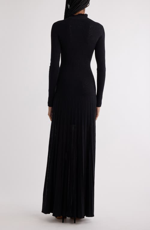 Isabel Marant Gisole Long Sleeve Pointelle & Pleated Maxi Sweater Dress In Black