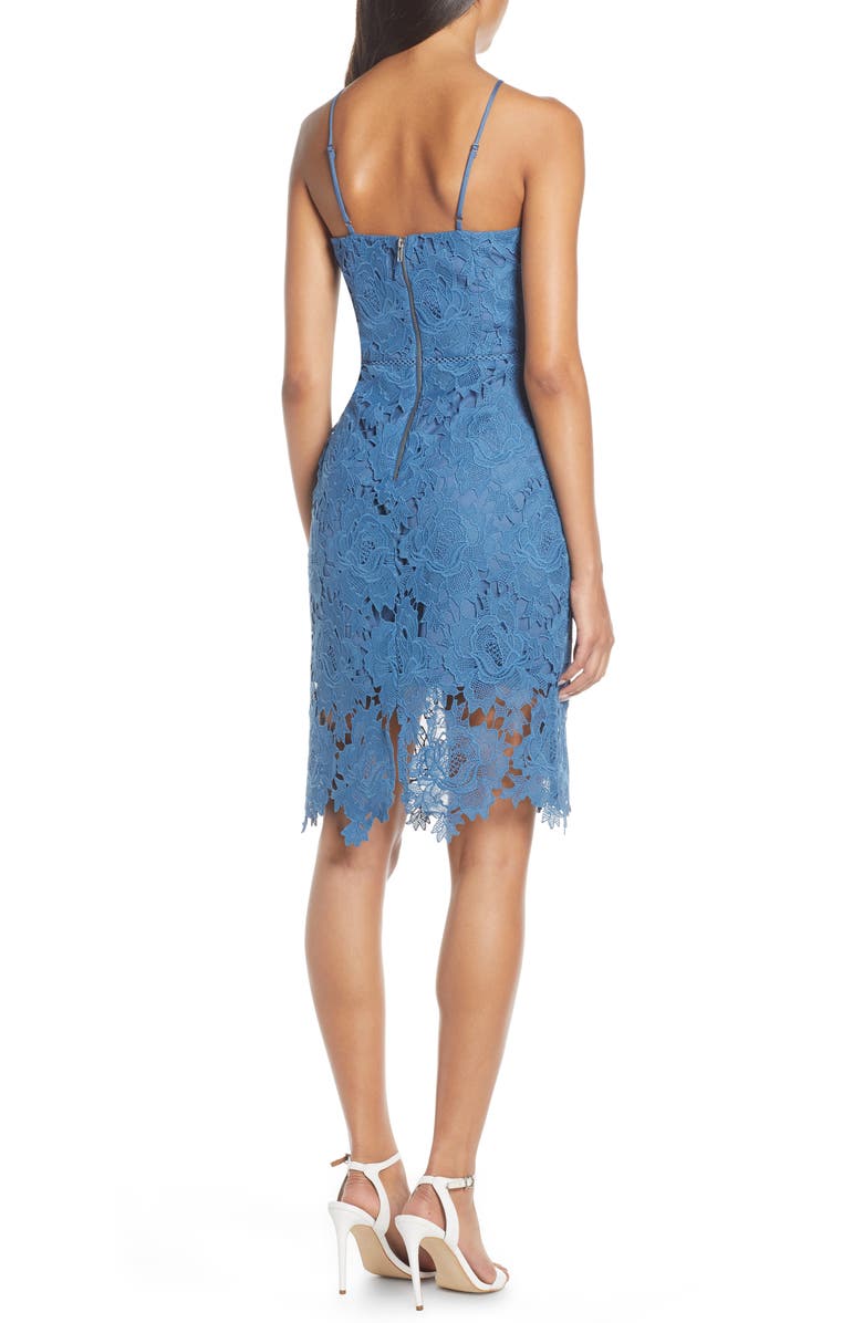 Adelyn Rae Farrah Halter Neck Lace Cocktail Dress, Alternate, color, Shadow Blue