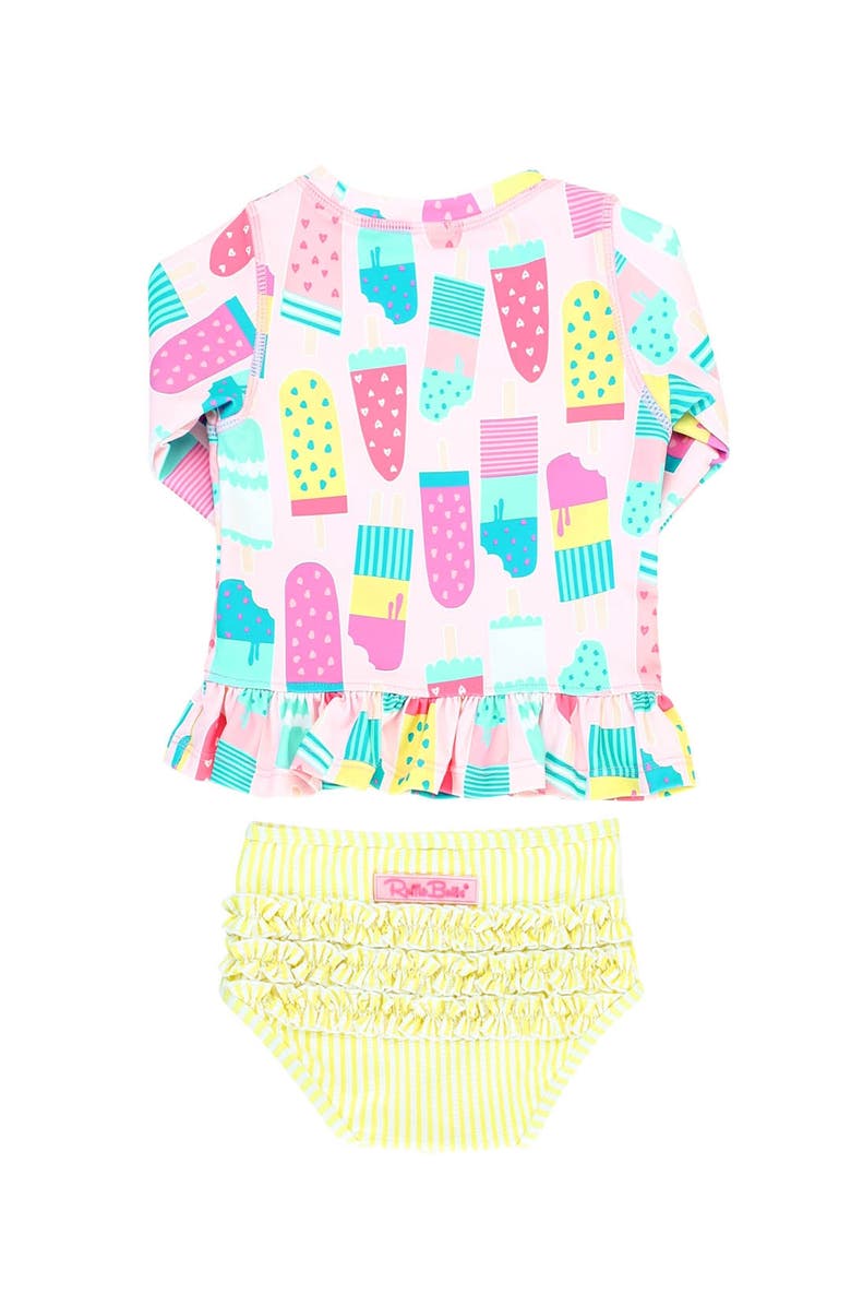 RuffleButts Girls Long Sleeve Ruffle Hem UPF50+ Rash Guard Bikini, Alternate, color, 