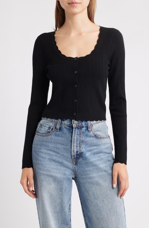 Martti Scallop Trim Crop Pointelle Cardigan