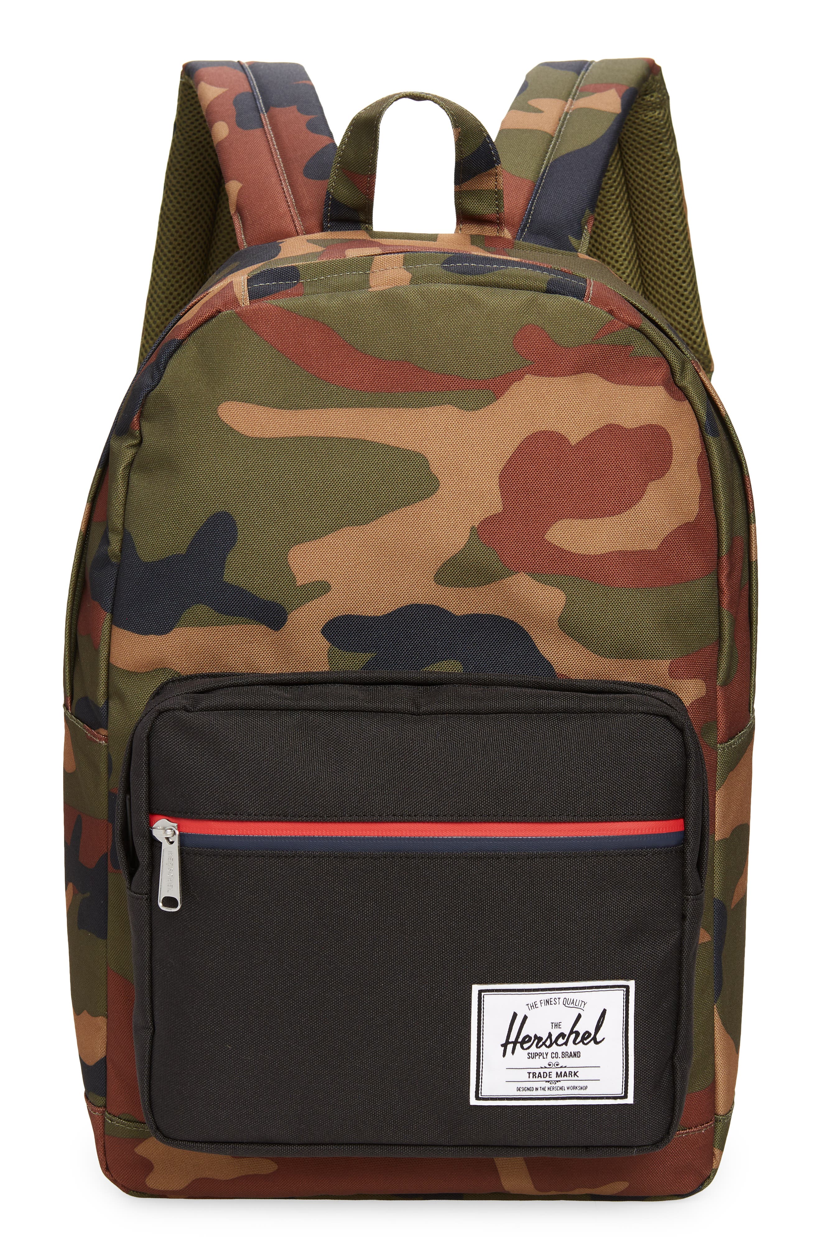 Pop Quiz Water Resistant Backpack, Main, color, WOODLAND CAMO BLACK
