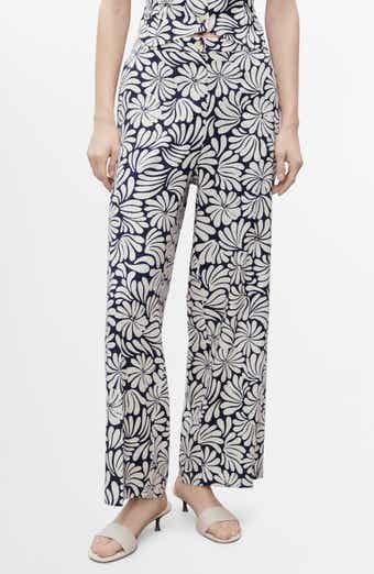 MANGO Coco Print Linen Blend Wide Leg Pants