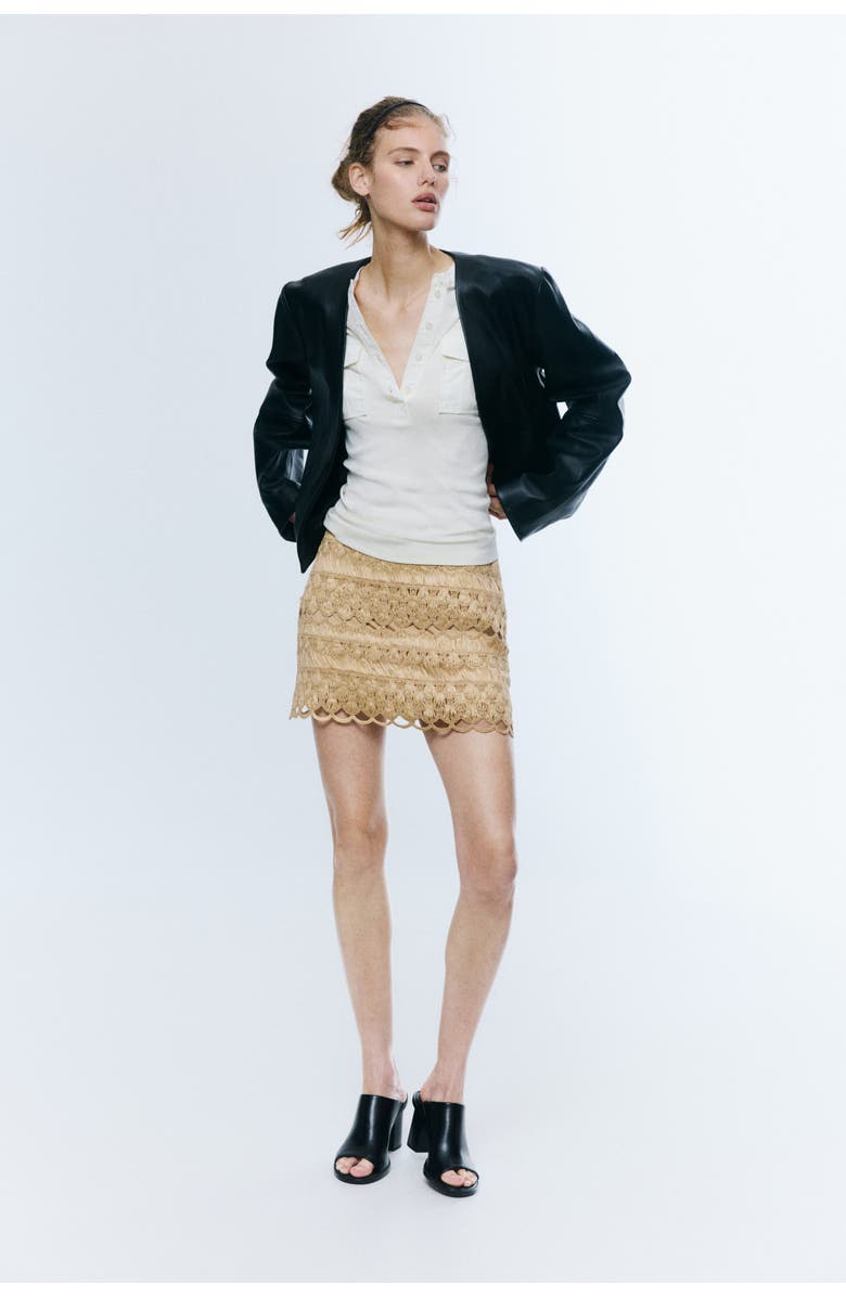 H&M Crochet-look Mini Skirt, Alternate, color, Beige