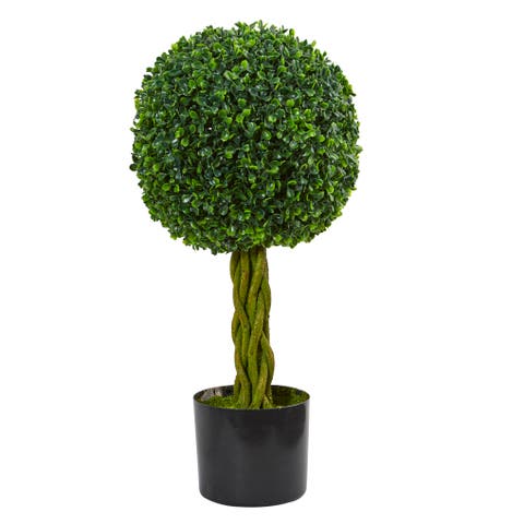2-ft Boxwood Ball with Woven Trunk Artificial Tree, UV Resistant (Indoor/Outdoor)