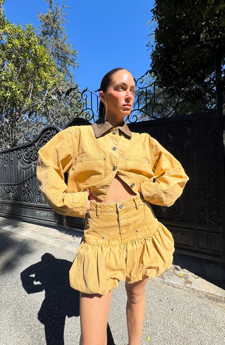 AFRM Zell Bubble Hem Denim Miniskirt, Alternate, color, Beige Khaki