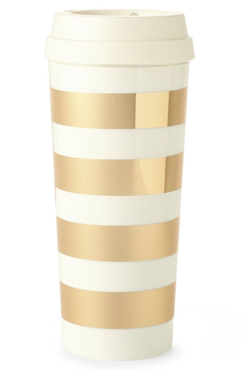 Kate Spade New York gold stripe thermal mug, Main, color, 