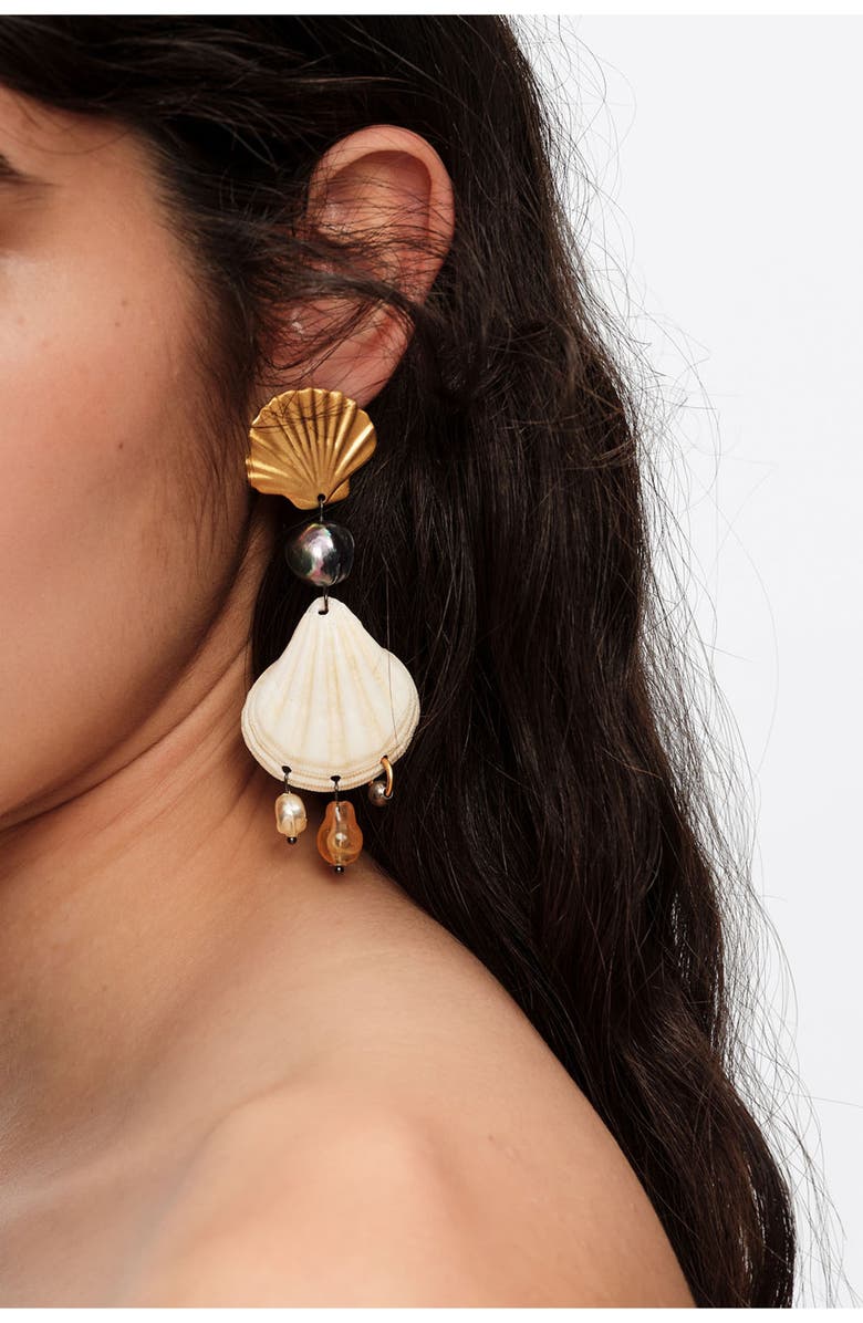 Bimba y Lola Metal And Seashell Earrings, Alternate, color, White