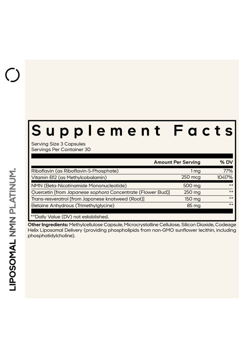 Liposomal NMN Supplement, NAD precursor, Resveratrol, Betaine, Riboflavin & B12, Quercetin, 90 ct, Alternate, color, White