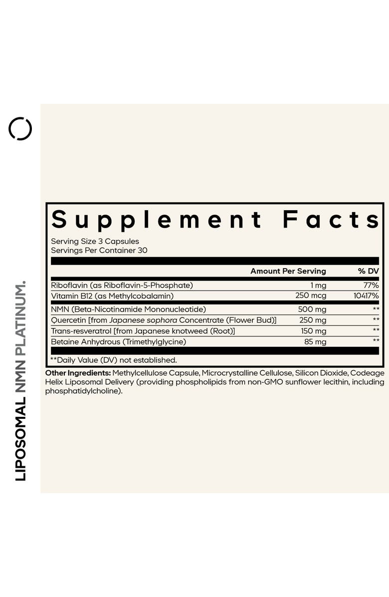 Codeage Liposomal NMN Supplement, NAD precursor, Resveratrol, Betaine, Riboflavin 
B12, Quercetin, 90 ct, Alternate, color, 