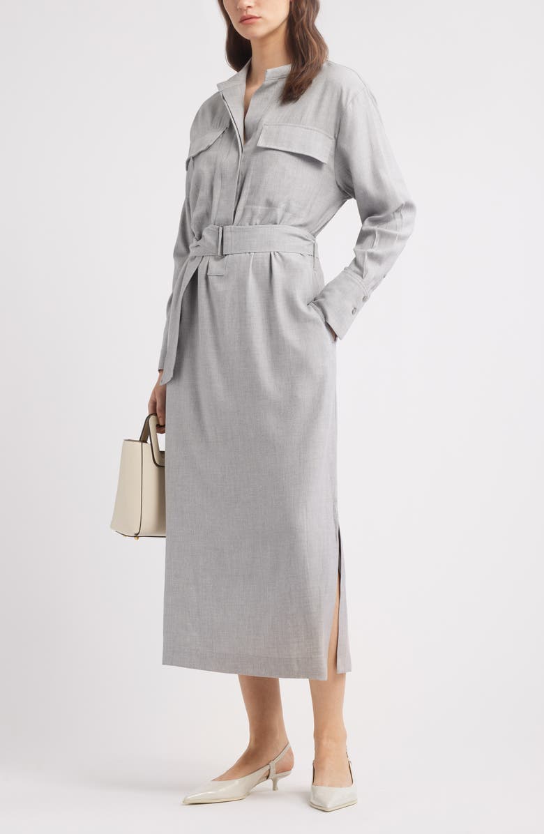 Nordstrom Belted Long Sleeve Shirtdress, Alternate, color, Light Grey Heather