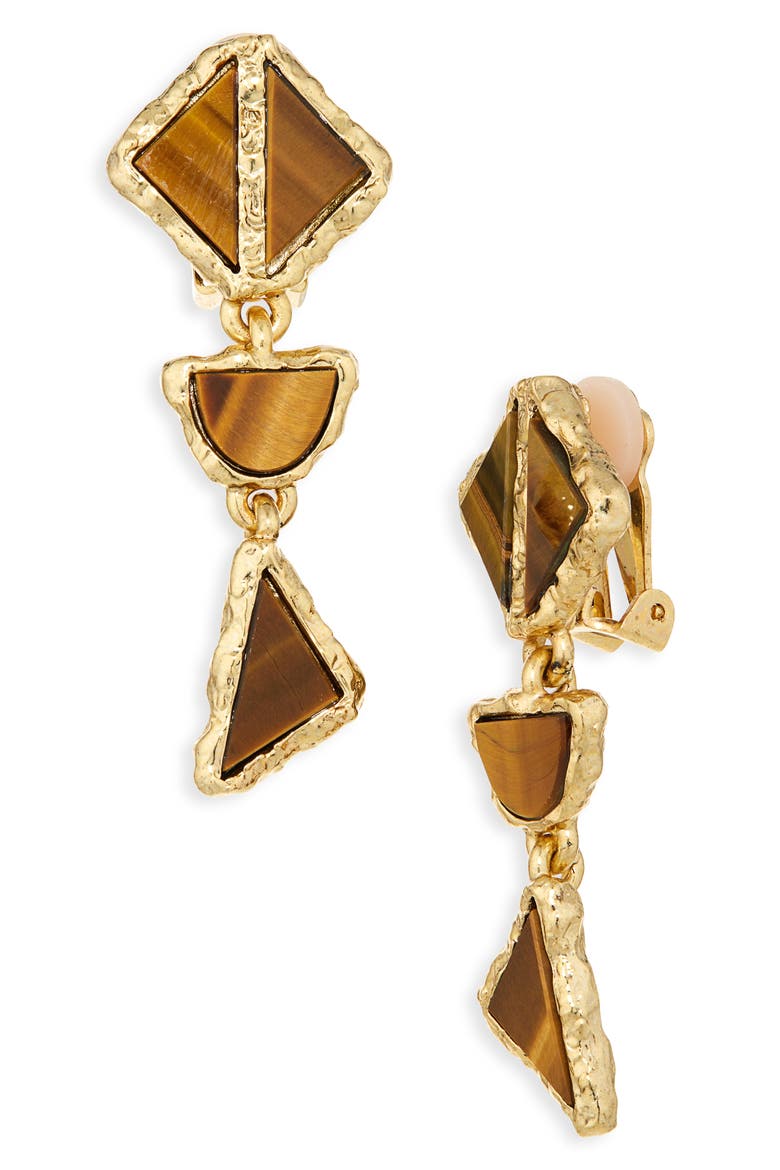 Tiger's Eye Statement Drop Clip-On Earrings, Main, color, TIGER EYE