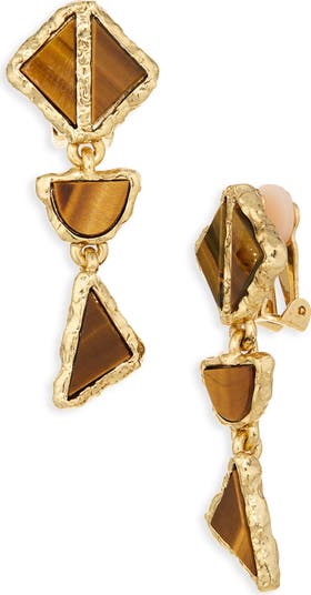 ピアス Brass Rhinestone Tiger Eye Clip On Earrings iosselliani-brass-rhinestone-