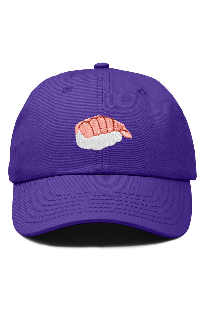 Shrimp Sushi Embroidered Dad Cap, Main, color, Purple