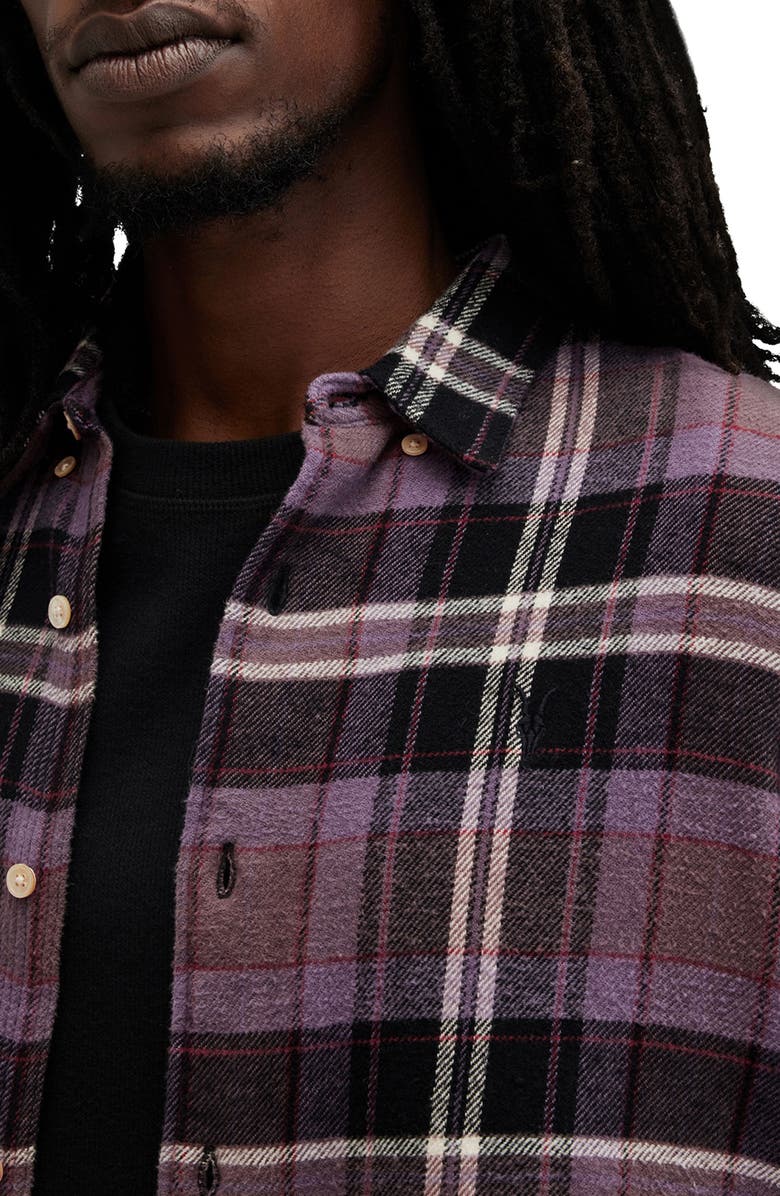 AllSaints Buzzard Plaid Cotton Flannel Button-Up Shirt, Alternate, color, 