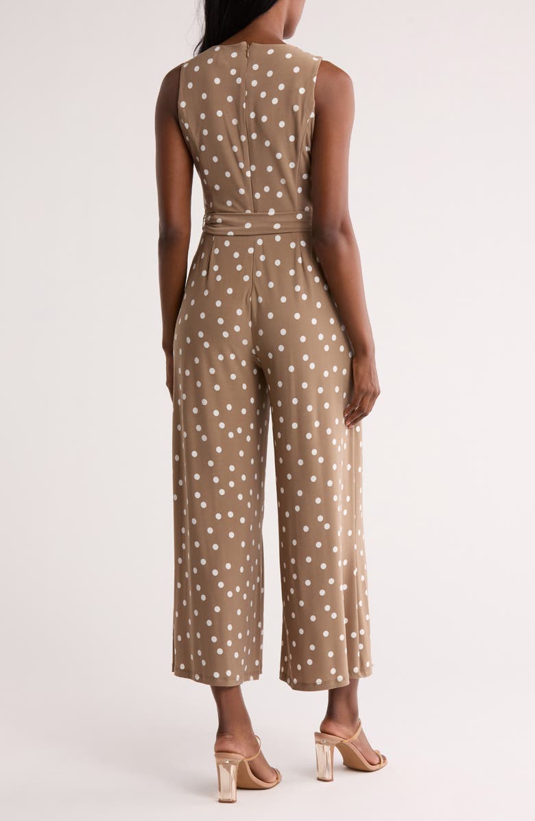 Tommy Hilfiger Polka Dot Sleeveless Tie Waist Crop Jumpsuit, Alternate, color, Caribou/Ivory