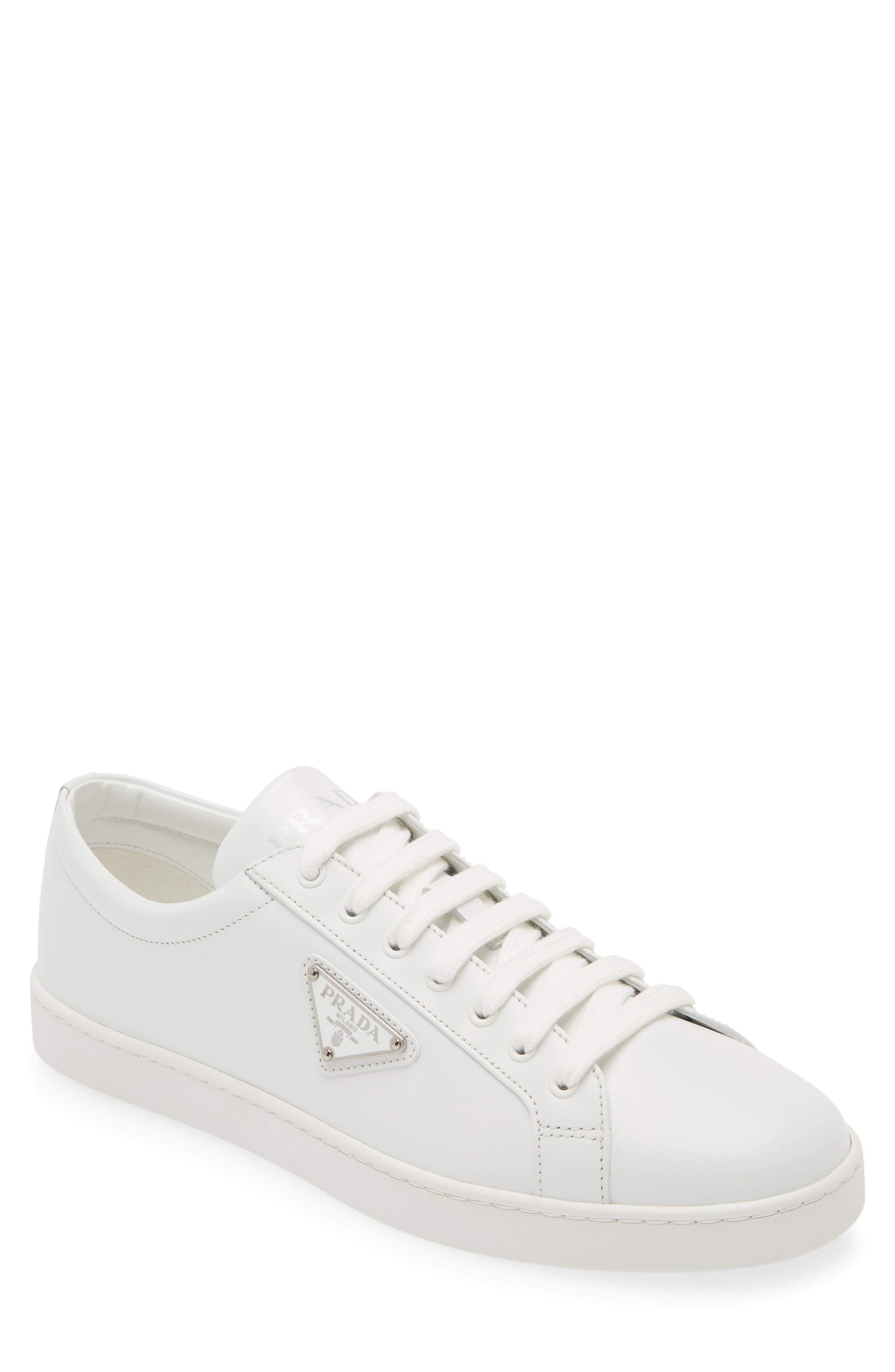 Lane Triangle Logo Low Top Leather Sneaker, Main, color, BIANCO