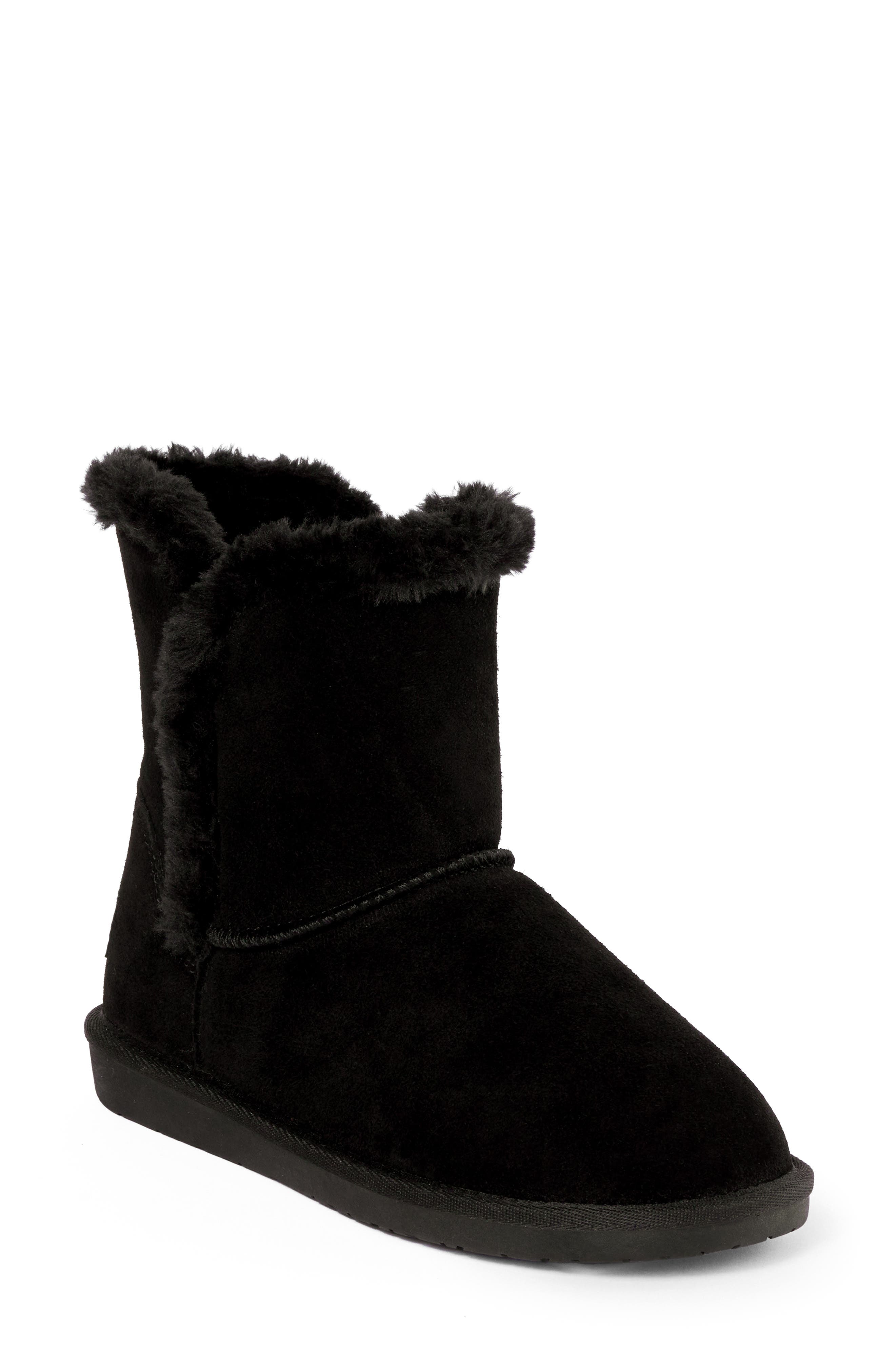 Minnetonka Milltown Water Resistant Faux Fur Bootie, Main, color, Black
