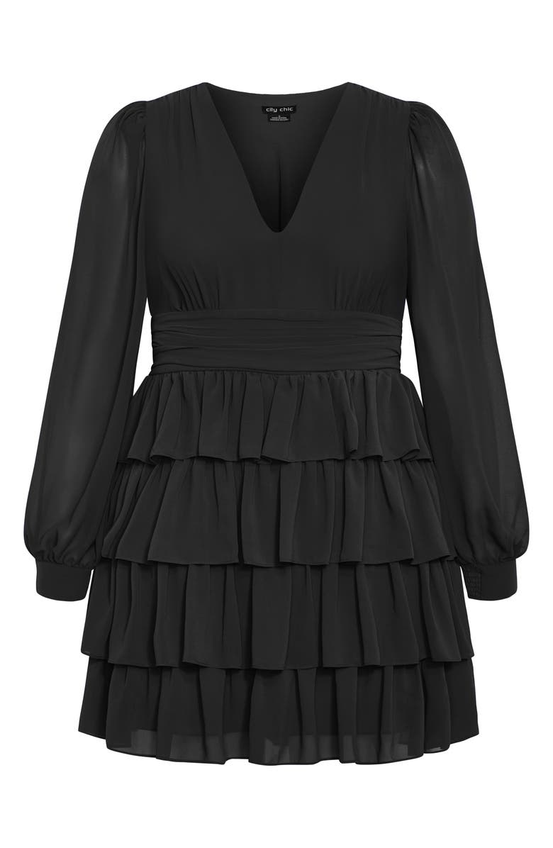 City Chic Kailey Ruffle Long Sleeve Tiered Cocktail Dress, Alternate, color, 
