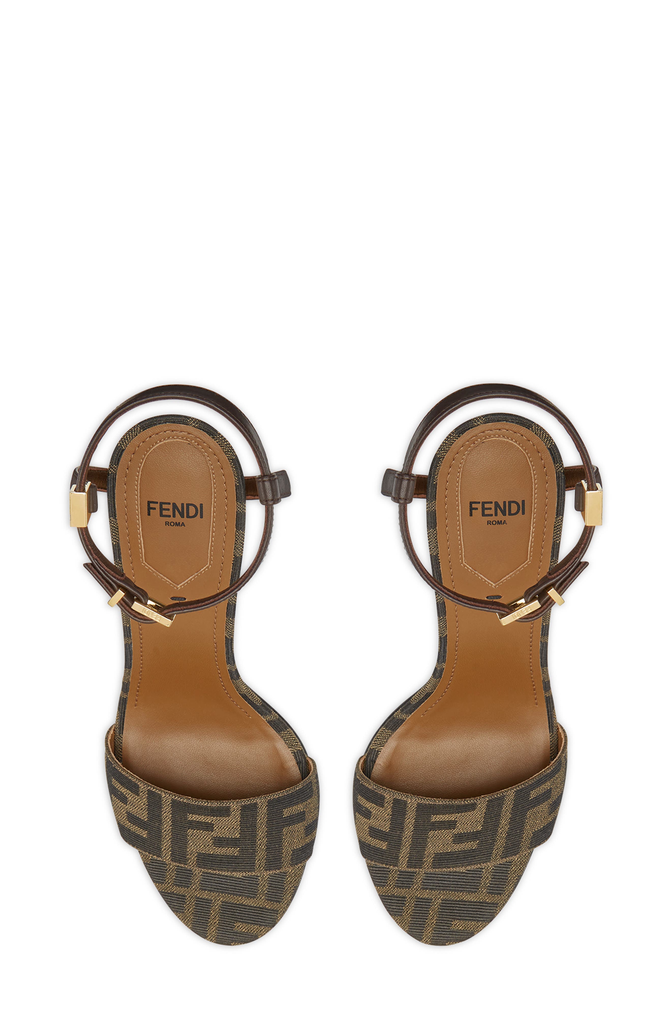 Fendi Delfina Ankle Strap Sandal, Alternate, color, Brown/ Black