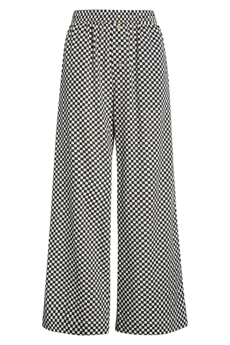 Anais Wide Leg Cotton Blend Pajama Pants, Alternate, color, BLACK ECRU