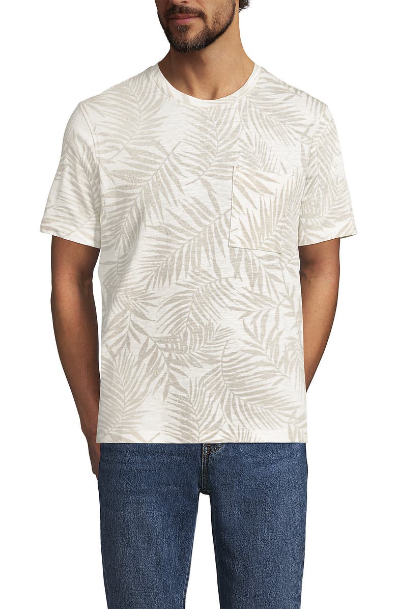 Lands' End Short Sleeve Cotton Linen Tee, Main, color, Pumice Stone Palm