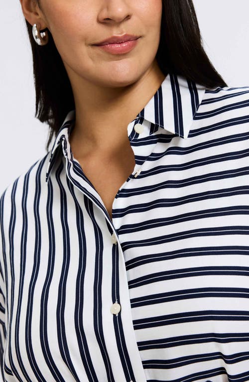 Foxcroft Avery Stripe Tie Waist Shirt In Navy/white