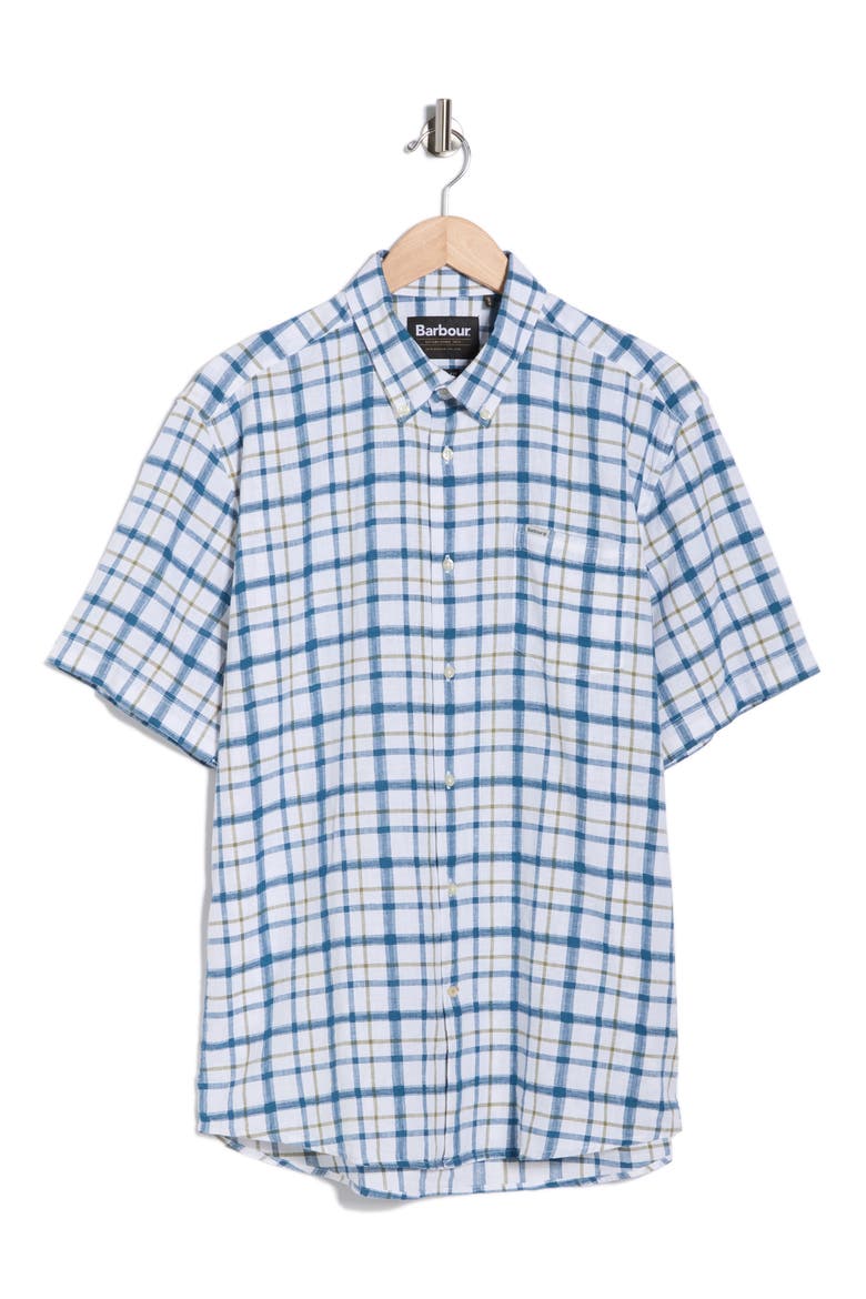Glover Short Sleeve Linen & Cotton Blend Button-Up Shirt, Alternate, color, NAVY