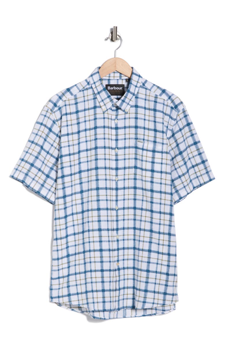 Barbour Glover Short Sleeve Linen & Cotton Blend Button-Up Shirt, Alternate, color, Navy