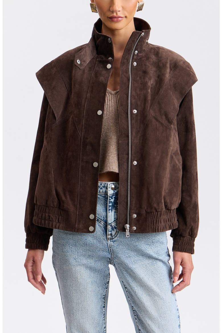 Suede Oversized Bomber Jacket, Alternate, color, WOOD
