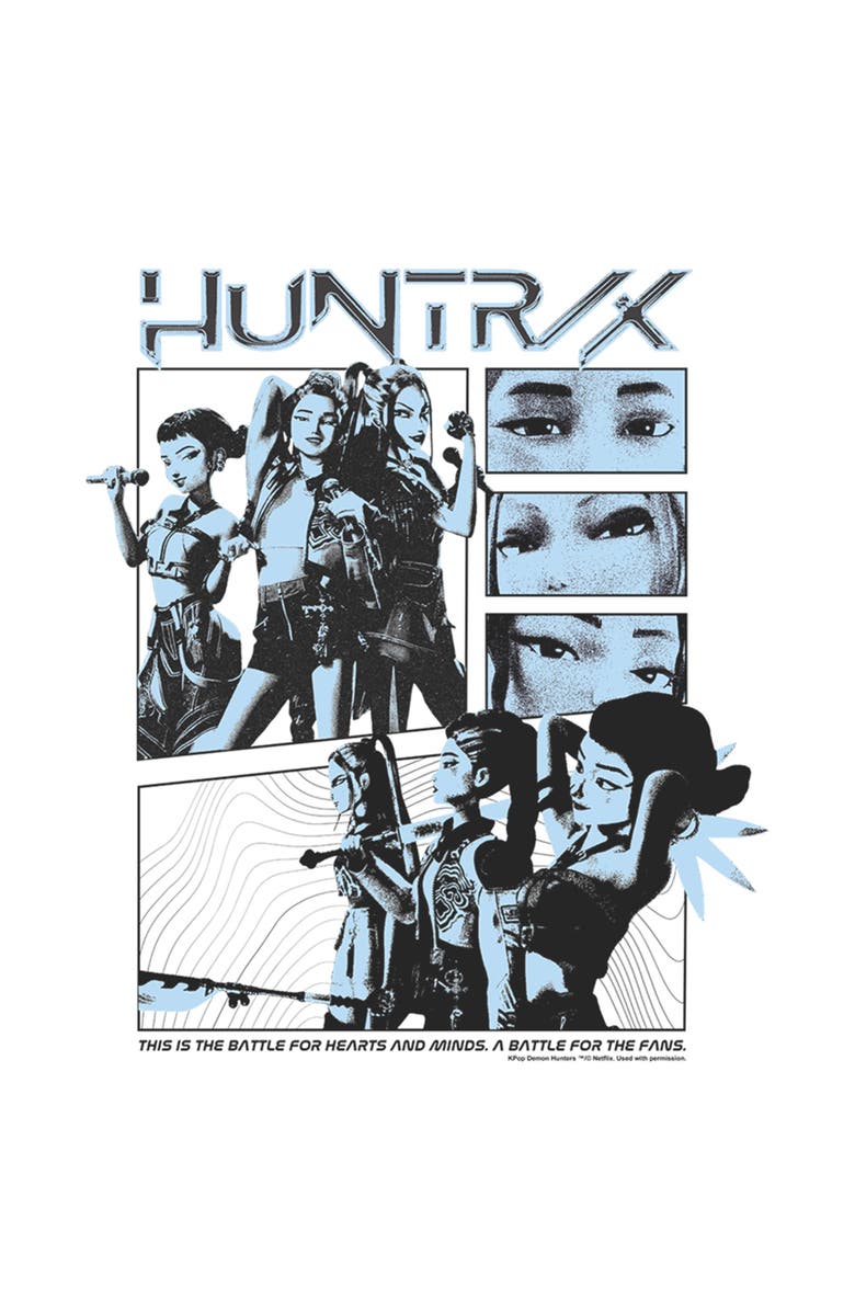 KPop Demon Hunters Women's KPop Demon Hunters A Battle For The Fans  Graphic T-Shirt, Alternate, color, White