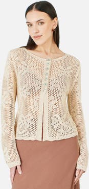 Yumi Flower Crochet Button Up Cardigan