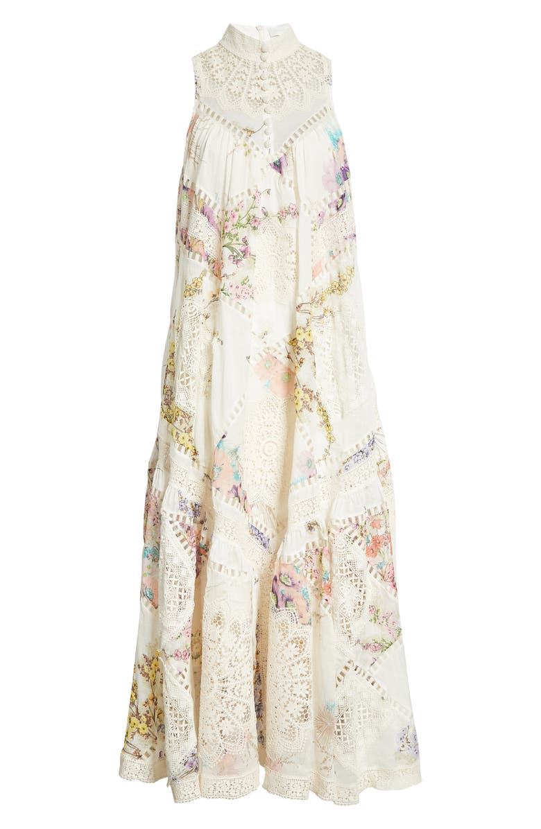 Zimmermann Jude Floral Print Lace Trim Midi Dress, Alternate, color,