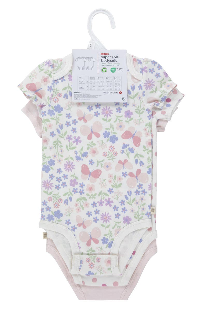 Huggies Assorted 3-Pack Organic Cotton Bodysuits, Alternate, color, 