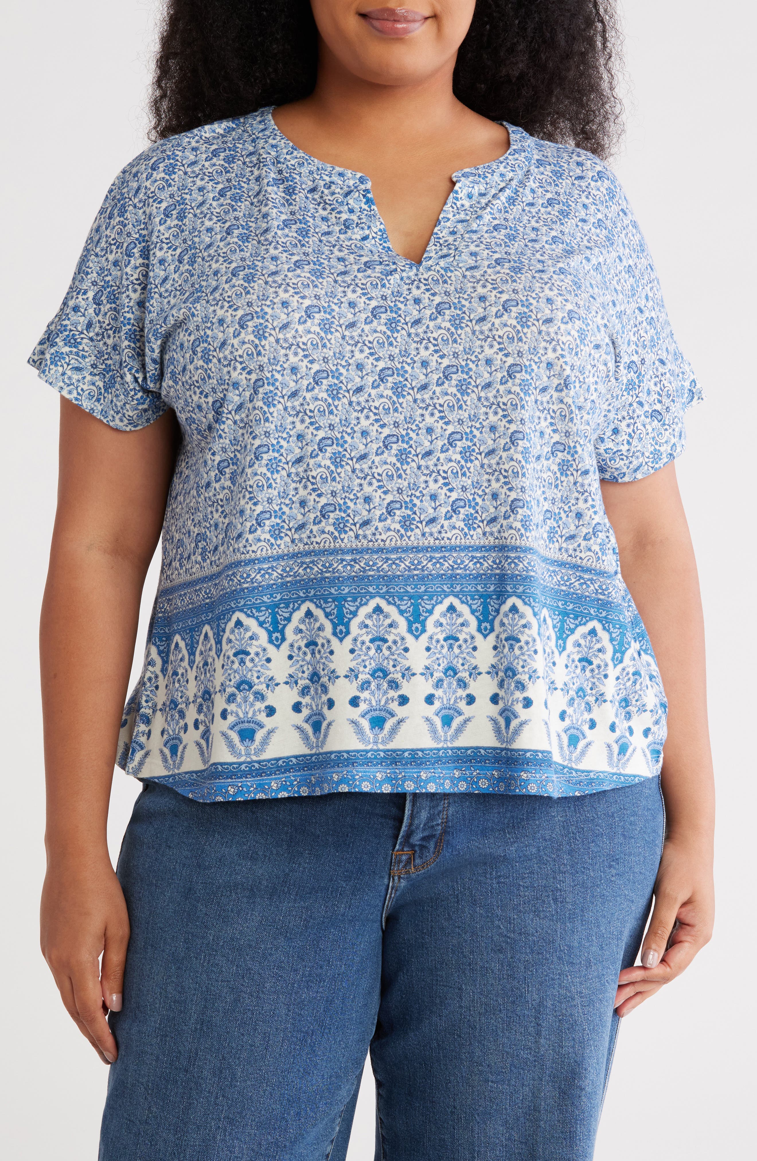 Lucky Brand Persian Carpet Print Short Sleeve Top