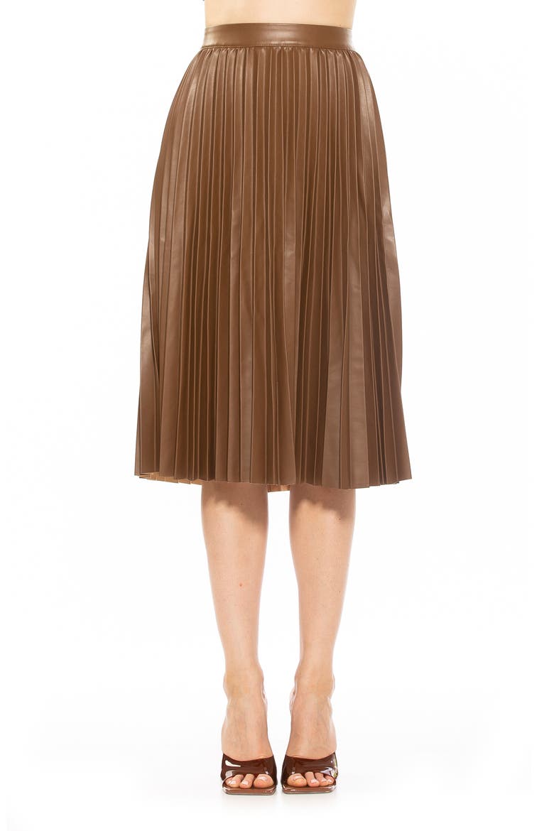 Luca High Waist Pleated Faux Leather Skirt, Main, color, BROWN